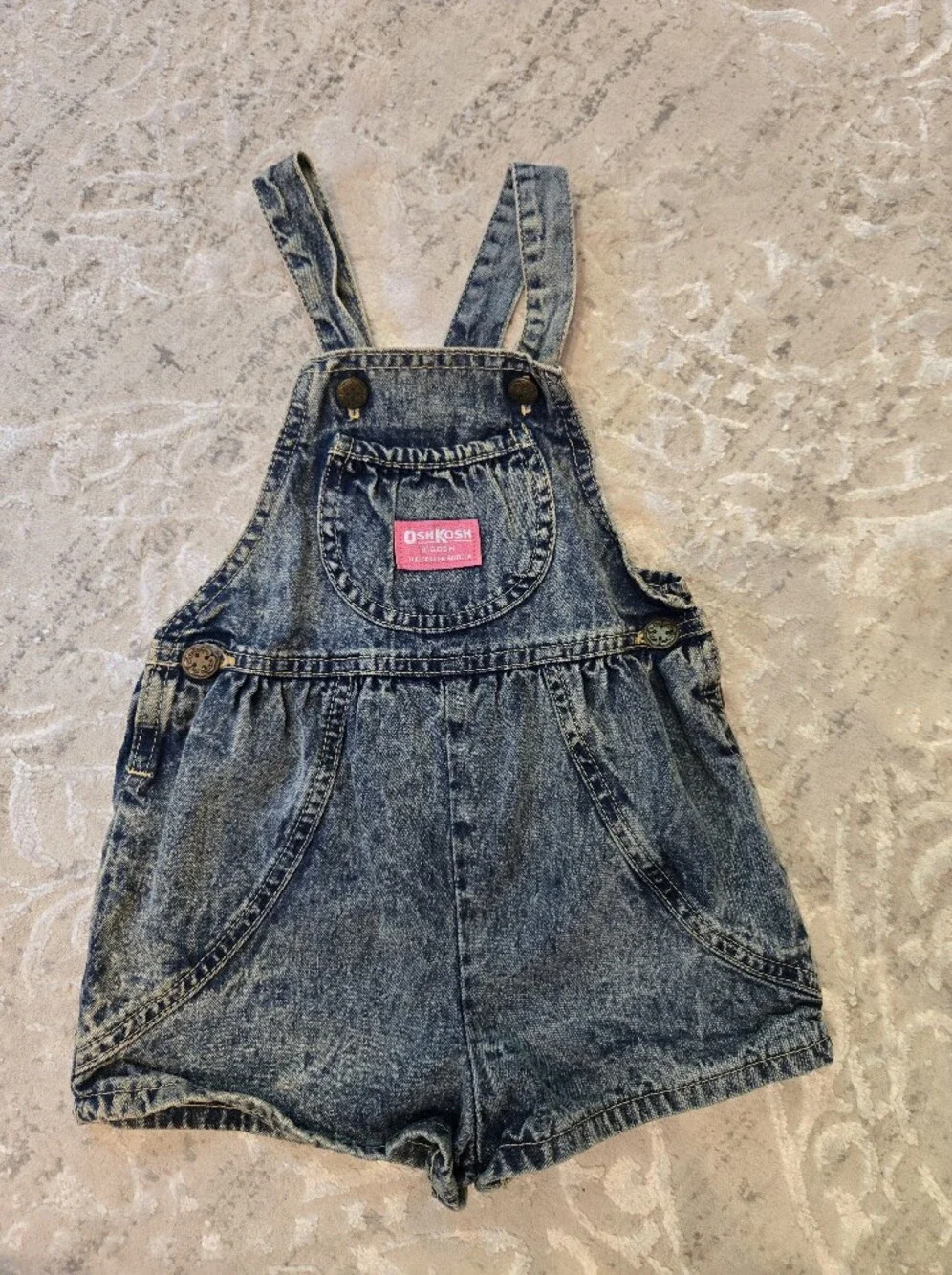 Vintage 1990s OshKosh B'gosh Acid-Wash Denim Shortall Overalls